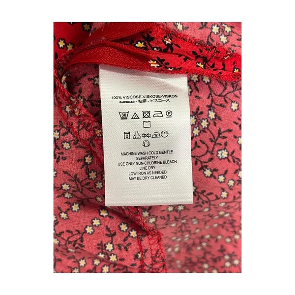 Free People Clara Dress Womens Extra Small Red Floral 3 4 Sleeve Tie Front Boho - Image 6