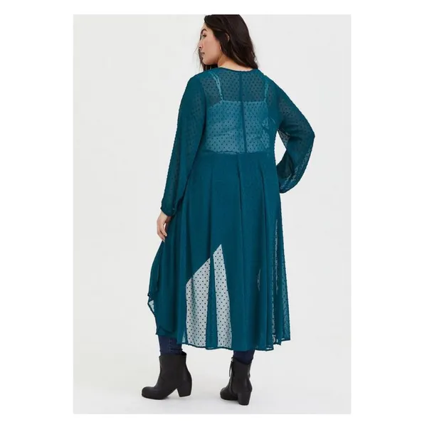 Torrid Teal Green Clip Dot Chiffon Kimono Sz.0 - Image 3