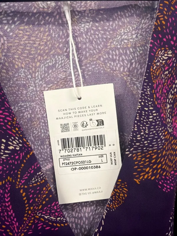 Maaji Floral Cover-Up Caftan Dress Purple Womens Size Large - Image 6