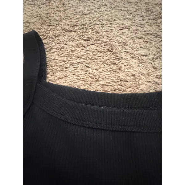 American Eagle Ribbed Black Tank‎ Top Women's Large Square Neck Stretch Basic - Image 2
