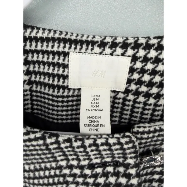 H&M Womens Jacket Houndstooth Cropped Silver Crest Button Black‎ White M - Image 4