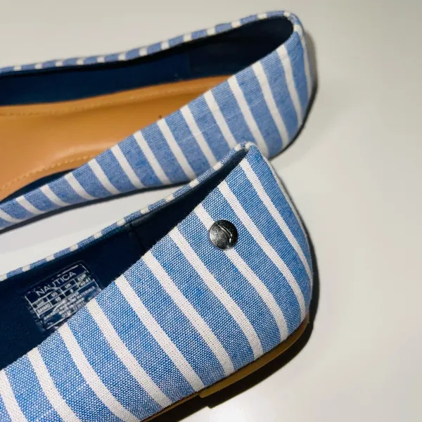 Bayard Blue & White Striped Knotted Slip-on Flats - Image 6
