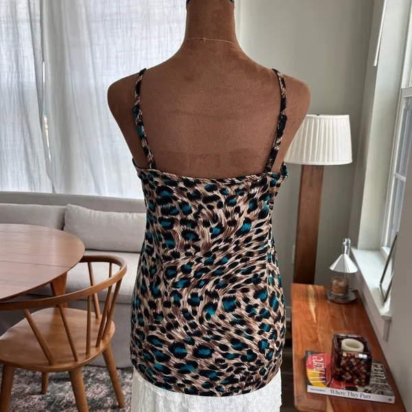 2000s Vintage Clear Sky Brown Blue Leopard Print Cami‎ Tank Top Y2K Summer Small - Image 3