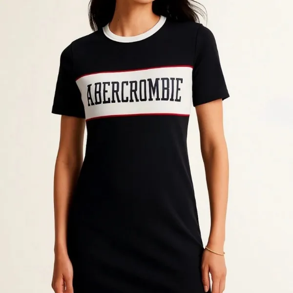 🆕👗 $48 Abercrombie & Fitch Track Bodycon Athletic Mini Logo Navy Dress XS 2 4 - Image 11
