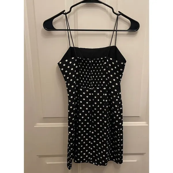 Urban‎ Outfitters Black White Polka Dot Slip Mini Dress XS Smocked - Image 5