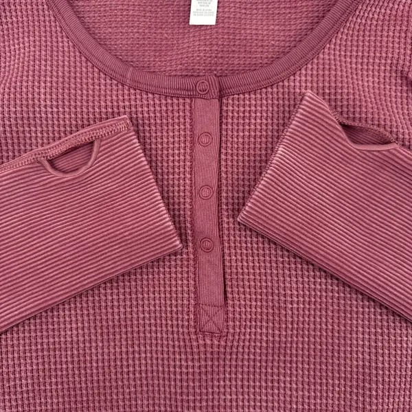 Aerie Main Squeeze Seamless‎ Waffle Crop Henley Large Long Sleeve Thumb Hole - Image 4