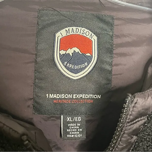 1 Madison Expedition Sz XL Black Faux Fur Fuzzy Hooded Jacket Insulated Sherpa - Image 7