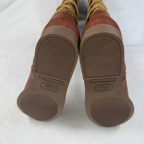 Sugar Brown Faux Leather Lace Up Back Leopard Print Knee High Boots Size 5‎ - Image 7