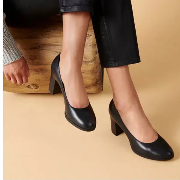 Clarks Bayla Skip Slip-On Platform Dress Pumps Black‎ Leather Block Heel Shoe 9M - Image 5