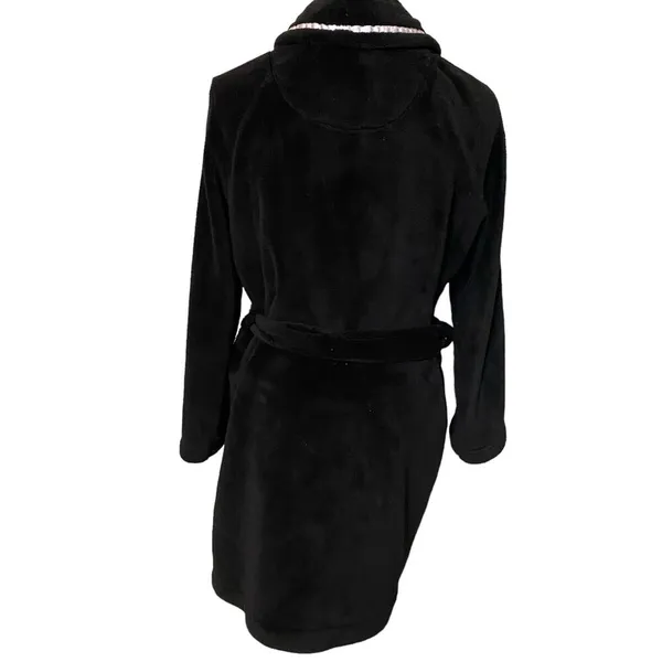 Victoria's Secret Women's Black Plush Hooded with Belt & Embroidered VS Logo M/L - Image 6