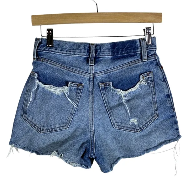 Abercrombie & Fitch Annie High Rise Distressed Denim Shorts Medium Wash Size 24 - Image 4