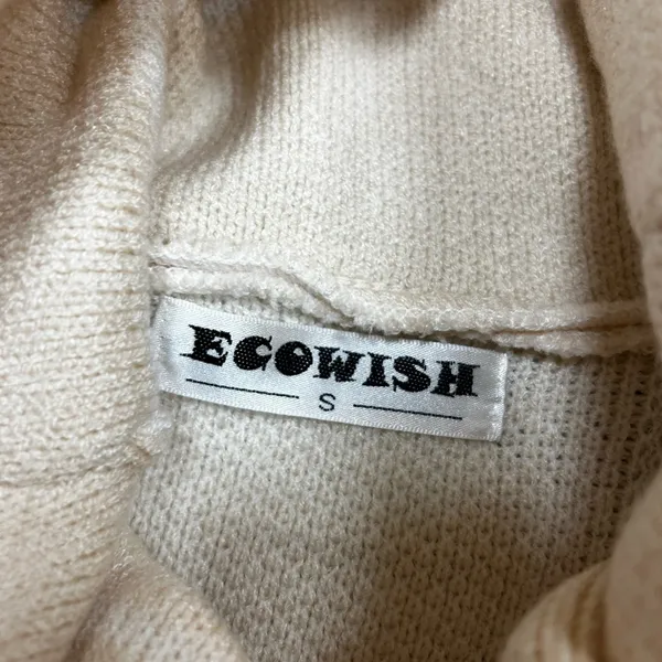 Ecowish Beige Grid Paneled turtleneck sweater - Image 6