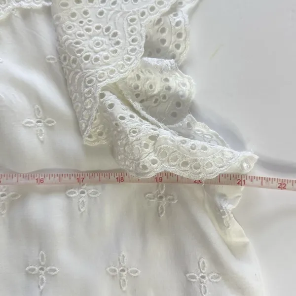 LOFT Women Large White Eyelet Embroidered Flutter Sleeve Tunic Top Boho L Summer - Image 7