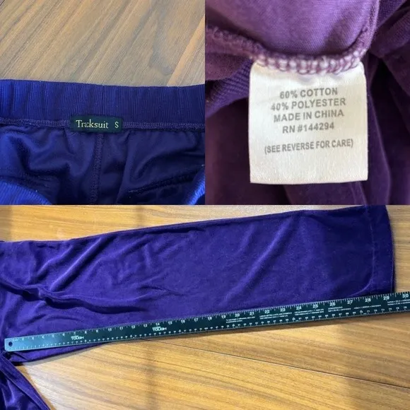 Y2K Tracksuit Purple Velour Lounge Pants S Drawstring Bimbocore McBling - Image 6