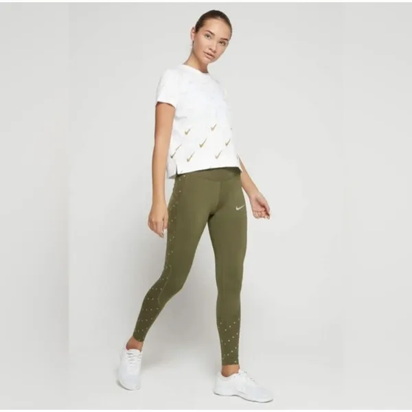Nike Dri Fit Running Tights Womens Large Olive Green High Rise Reflective size S - Image 6