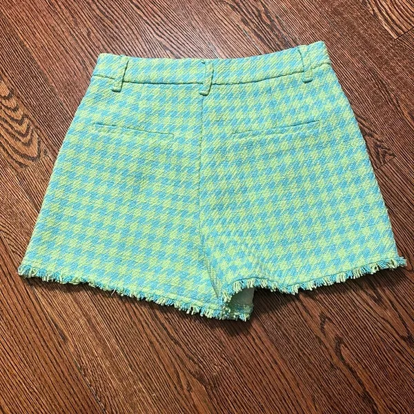 Zara Blue Green Houndstooth High Waisted Shorts - Image 4