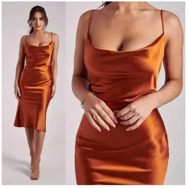 Meshki Tabitha Cowl Neck Midi Dress Burnt Orange - Image 2