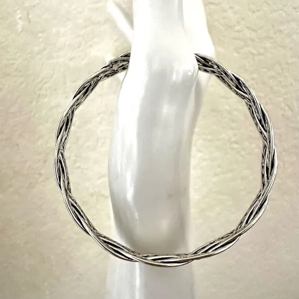 Silver tone braided bangle bracelet - Image 4