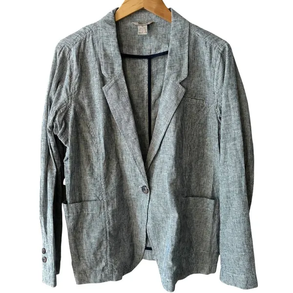 Duluth Trading Black & White Pinstripe Hemp Cotton Casual Blazer Jacket Size 18 - Image 2