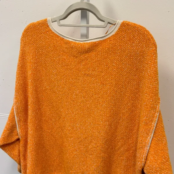 Free People Bardot Cropped Orange Textured Knit Boat Neck Long Sleeve Sweater XS - Image 5