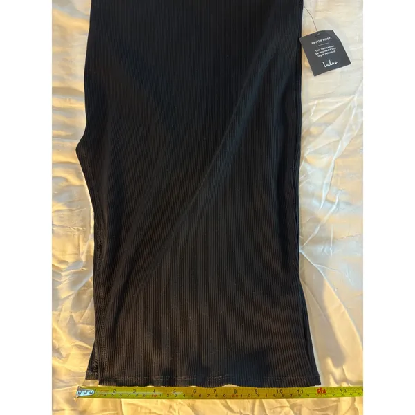 Lulus Black Ribbed Knit Midi Skirt Side Slit Bodycon High Waisted Large NWT - Image 7