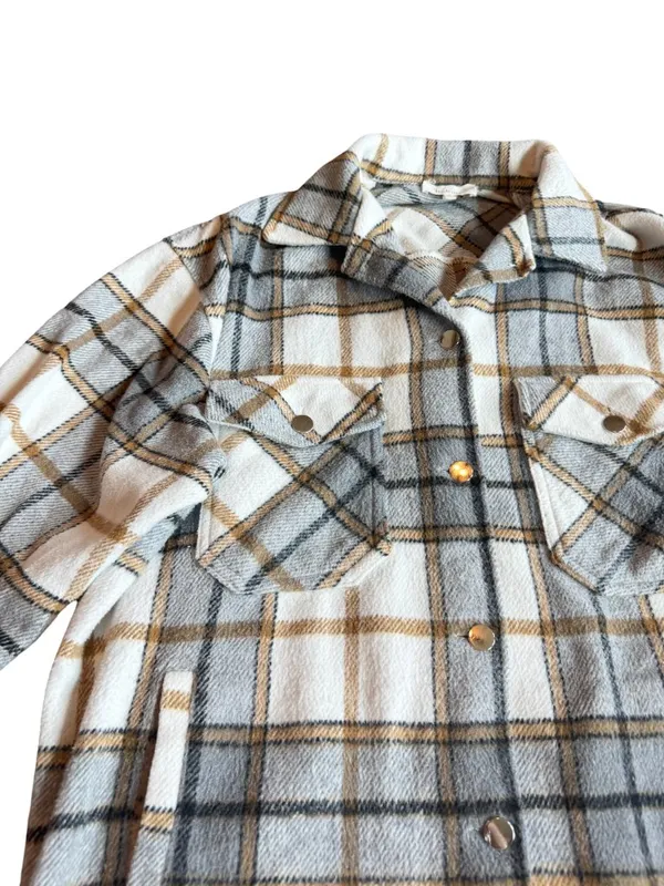 Bohme Plaid Flannel Shacket Shirt Jacket Snap Down Button Pockets Medium Women's - Image 4