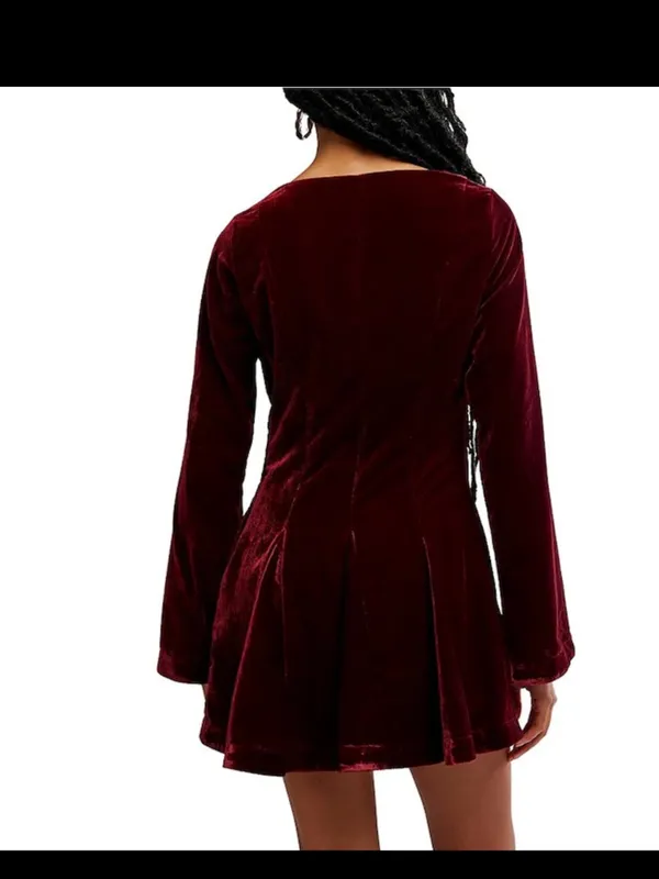 NWT free people Linney V-Neck Tie Front Long Sleeve Velvet Mini Dress - Image 3