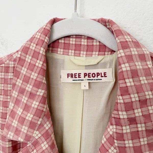 [Free People] Pink Olivia Gingham Plaid Oversized Double Breasted Blazer Large L - Image 11