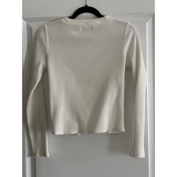 Madewell Ribbed Knit Long Sleeve Knot Front Cropped Top Ivory‎ Size S - Image 3