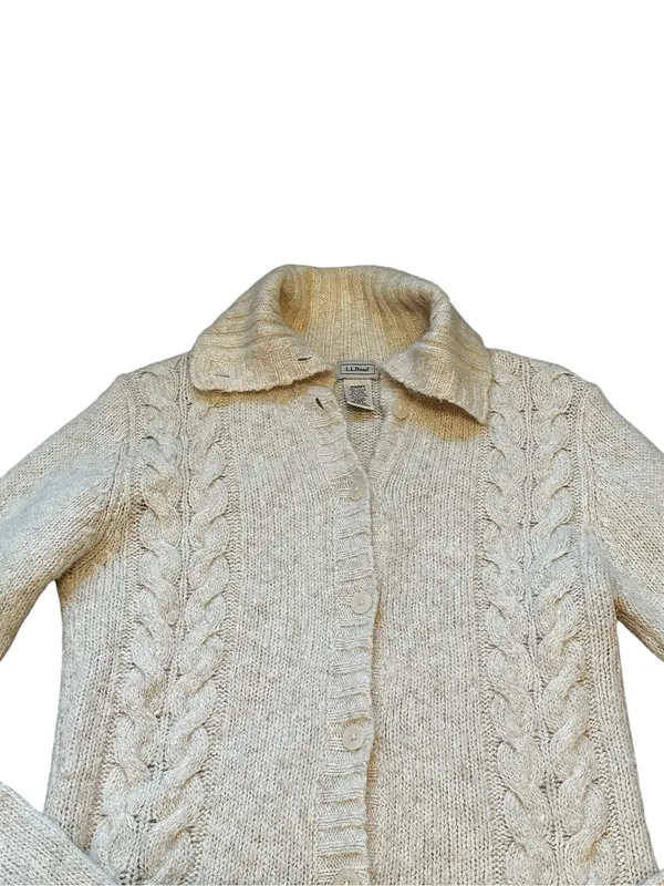 Vintage LL Bean Fishermen Cable Knit Cardigan Sweater Preppy Grunge Cabin Small - Image 2