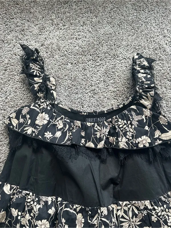 Dolls Kill Black Dress with Cream Floral Ruffles - Image 5