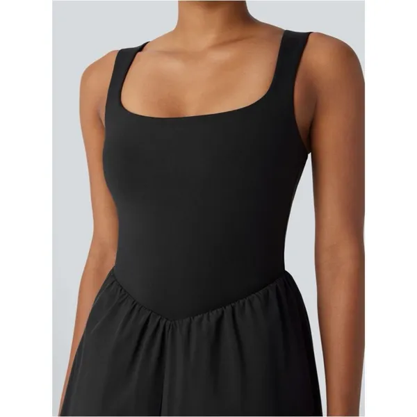NWT Halara Breezeful Square Neck Active Dress M Black Built In Shorts Pockets - Image 5