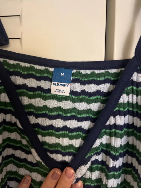 Old Navy Navy, Green & White Striped Tie-Shoulder Tank - Image 2