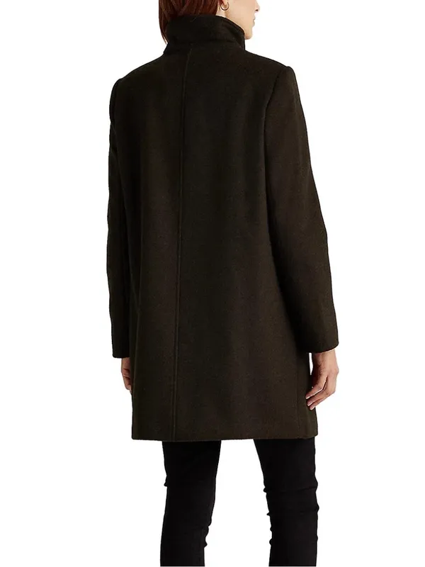 Lauren Ralph Lauren Women's Wool Blend Buckle-Collar Coat Military Green Sz 2 - Image 5