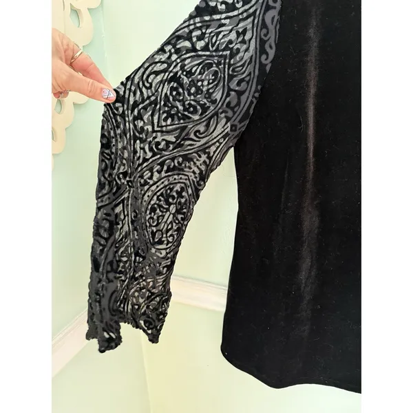 Y2K Velvet Bell Lace Sleeve Top‎ Womens L Whimsigoth Goblincore Fairy Goth Lace - Image 4