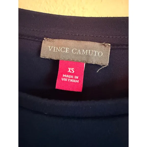 Vince Camuto Knit Top Womens XS Navy‎ Blue Ruffle Sleeve Chiffon Trim Blouse - Image 4