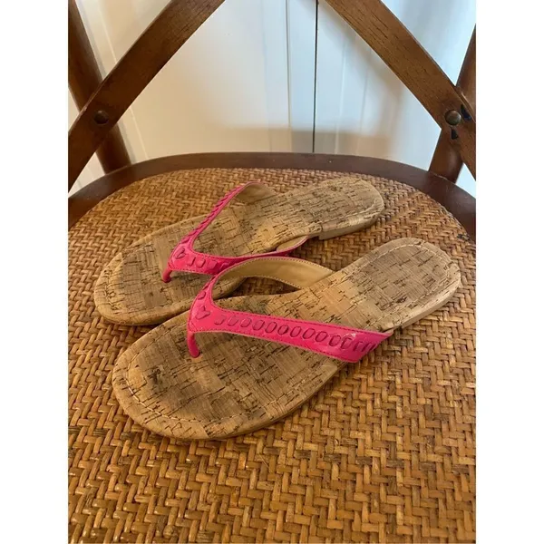 Jack Rogers pink stitch flip flop sandals size 6 - Image 4