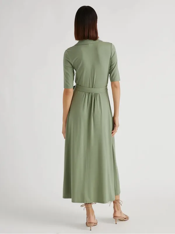 Quince Tencel Jersey Midi Wrap Dress‎ in Sage Size Medium - Image 5