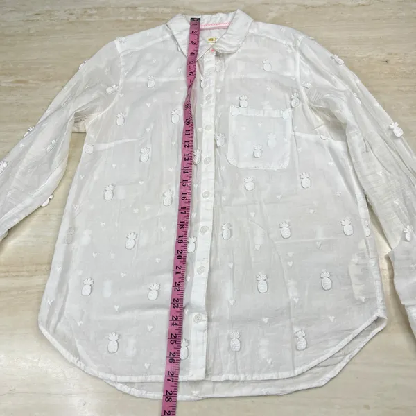 Maeve Anthropologie White Pineapple Embroidered Button Down Shirt Size 6 - Image 7