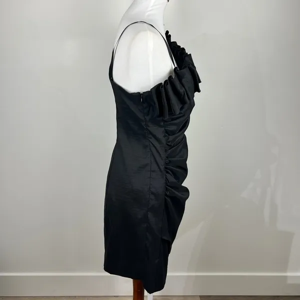 S.L. Fashions Black One Shoulder Ruffle Ruched Cocktail Dress Size 14 - Image 11