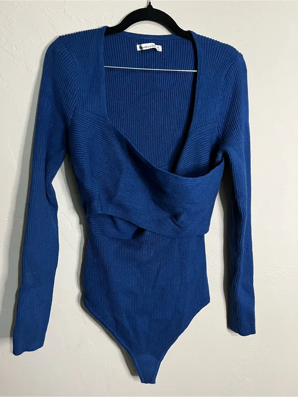 Abercrombie & Fitch‎ Luxeloft Blue Sweater Ribbed Wrap Thong Bodysuit - Image 2