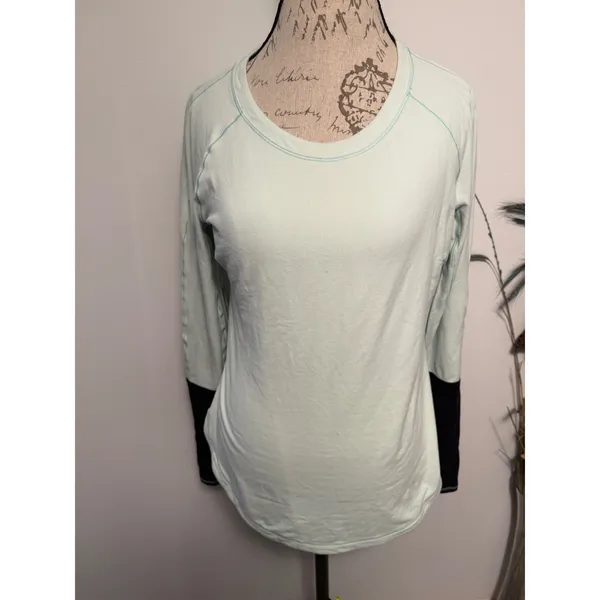 Lululemon Athletic Long Sleeve Raglan Top Mint Green Black Sleeve‎ Contrast 6 - Image 2