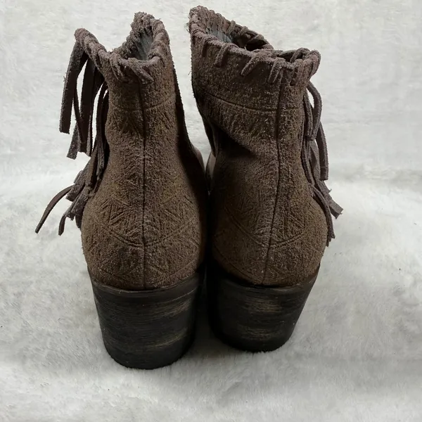 Extrafine Sugar Taupe Suede‎ Fringe Western Ankle Boots Whipstitch Trim 10 - Image 6