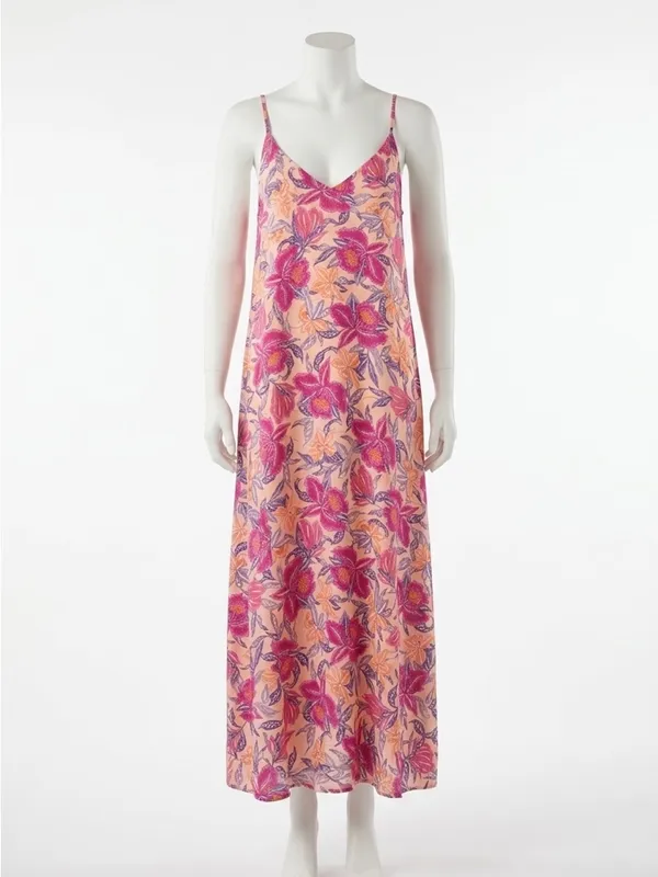 Old Navy Pink Floral Slip Midi Dress Strappy Tie Back Slit XXL - Image 10