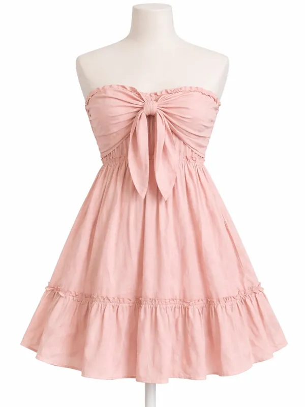 Amazon Coral Strapless Tie-Front Ruffle Mini Dress - Image 9