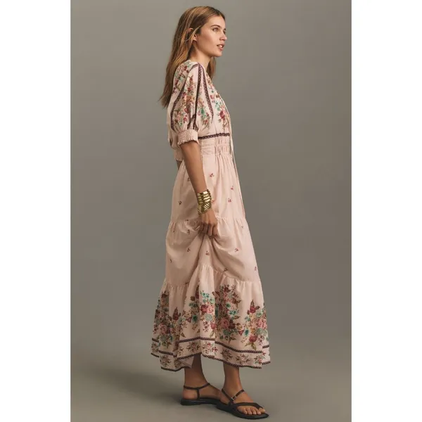 NWT by Anthropologie Somerset Maxi in Creme Floral Puff-Sleeve Edition Dress S - Image 4