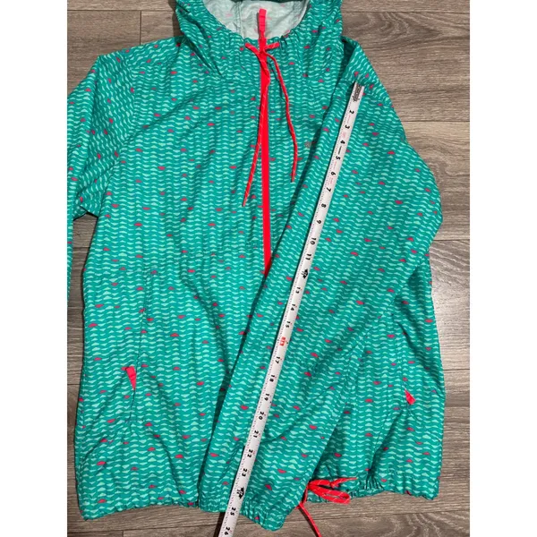 Columbia Womens Windbreaker L Teal Pink Geometric Full Zip Hooded Jacket Rain - Image 7