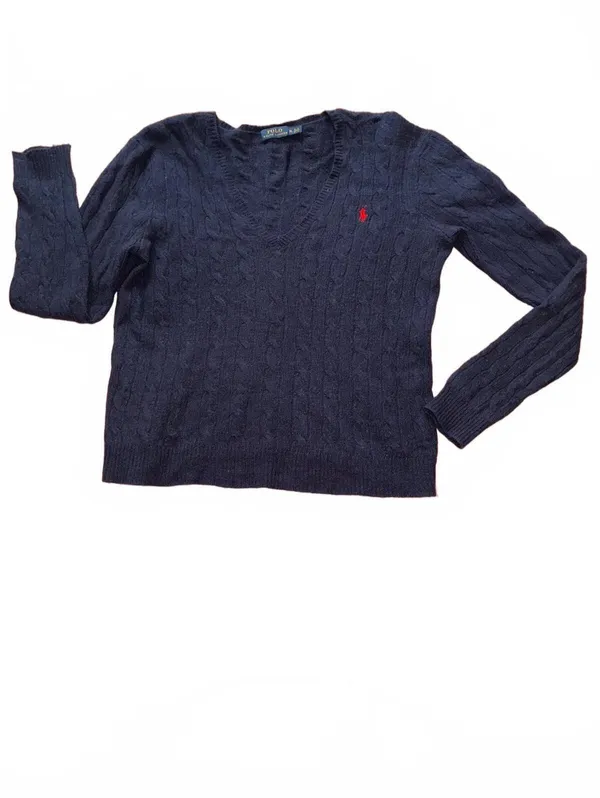 Polo Ralph Lauren Wool Cashmere Cable Knit V-Neck Sweater Navy XL - Image 2