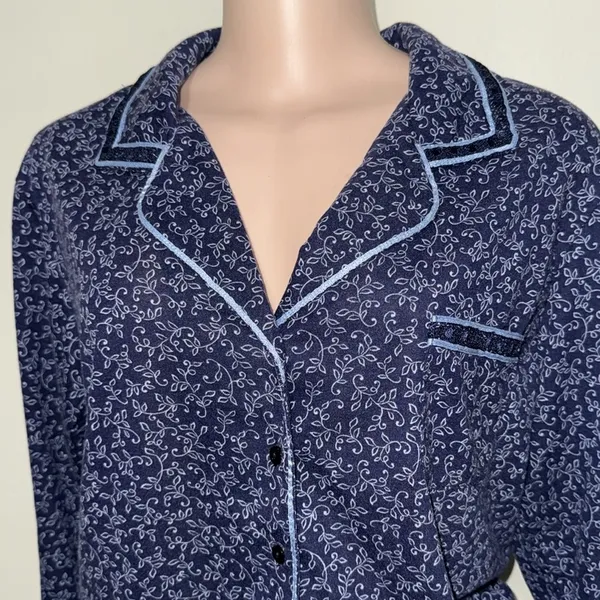 Adonna woman size LARGE blue pajama set 3/4 sleeve button up drawstring bottom - Image 3
