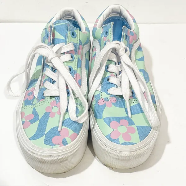 Vans x Free People Size‎ 5 Old Skool Stackform Checkerboard Floral Sneakers - Image 2